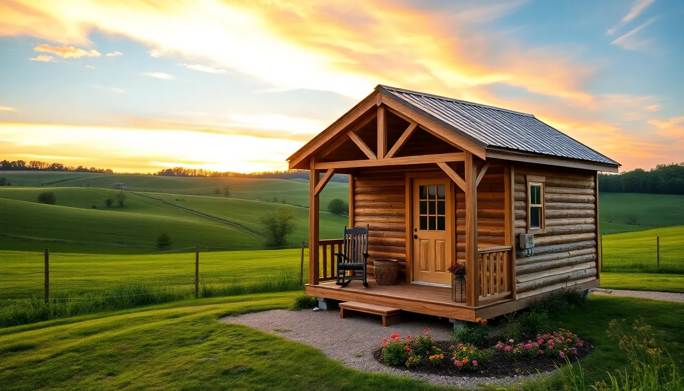 Amish built tiny home in a serene countryside setting.