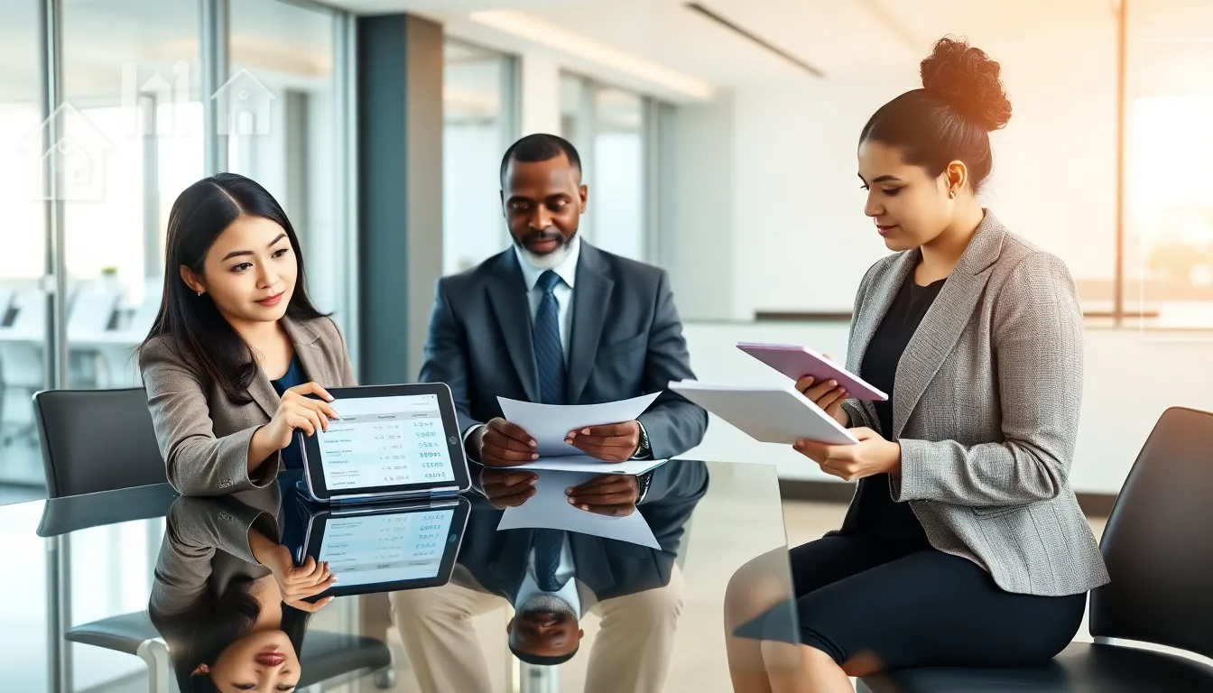 diverse team discussing FHA loans in a modern office.