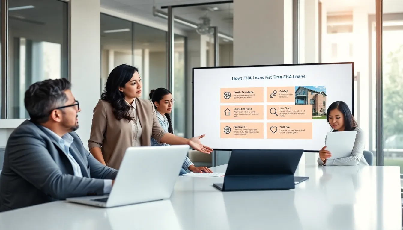 diverse professionals discussing FHA loans around a conference table.